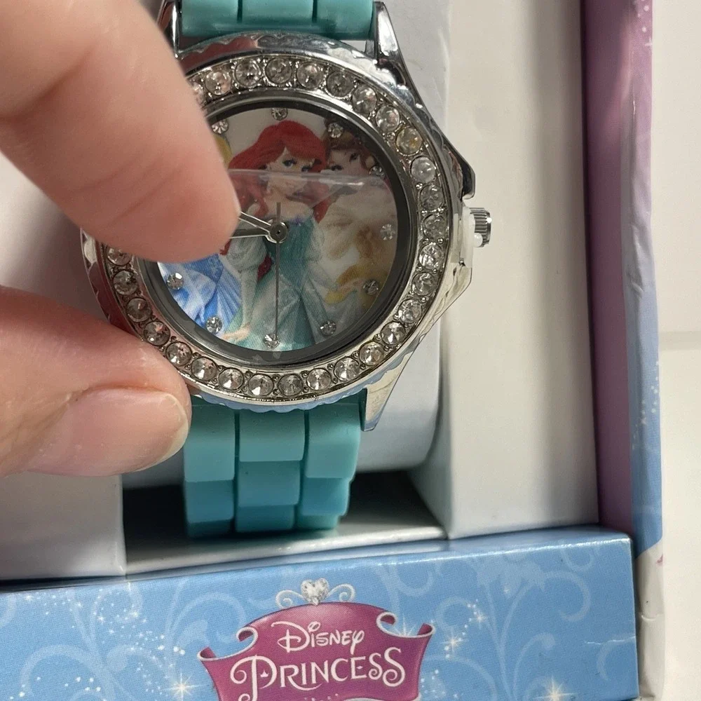 Vintage Disney Princess Watch Double Rhinestone Trimmed Face NIB‎ Teal Blue Band